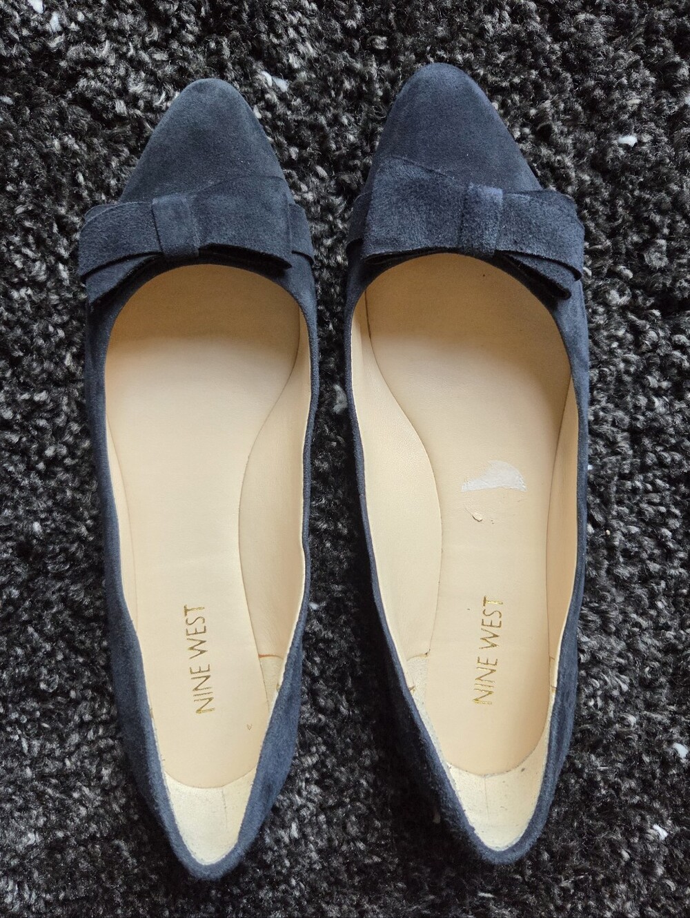 Nine West Schmakaroo Navy Blue Suede Flats With Bow
